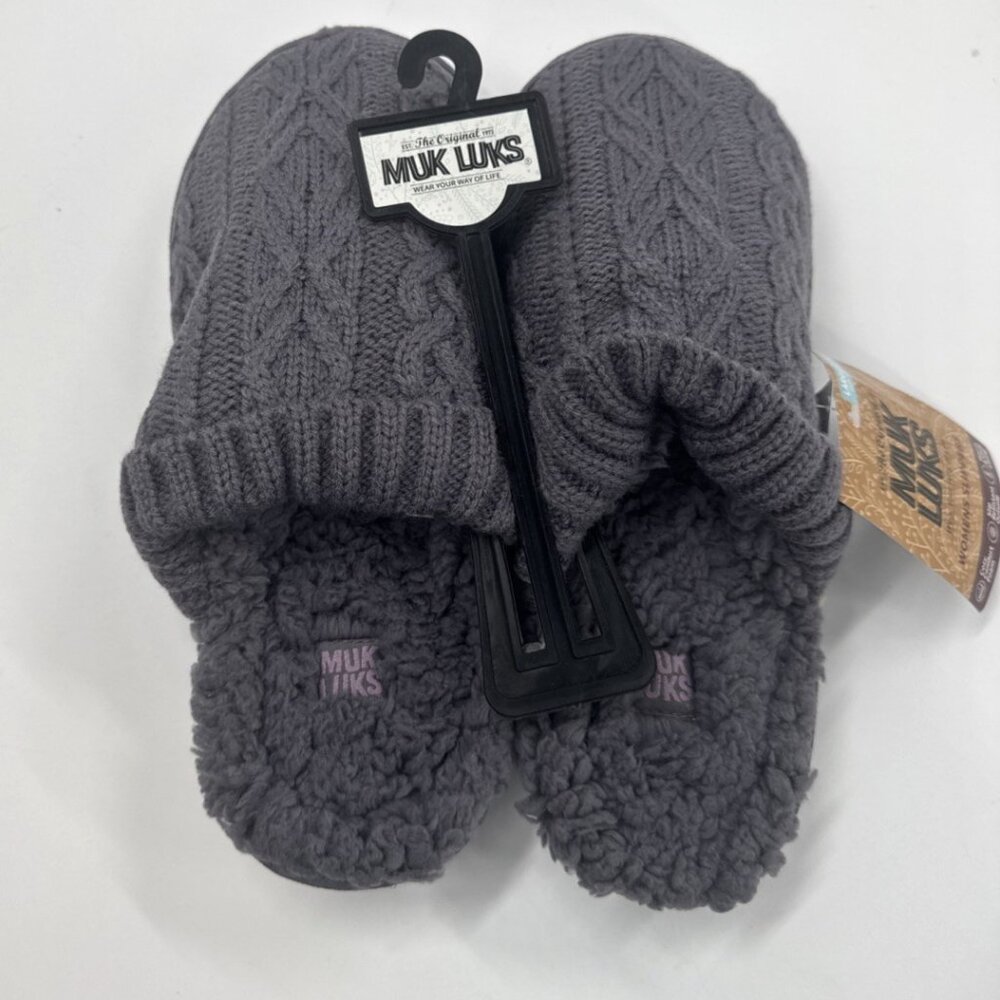 Muk Luks Cozy Slip On Shoes Womens Slippers Large 9-10 Mules Fuzzy Knit NEW - Picture 2 of 10
